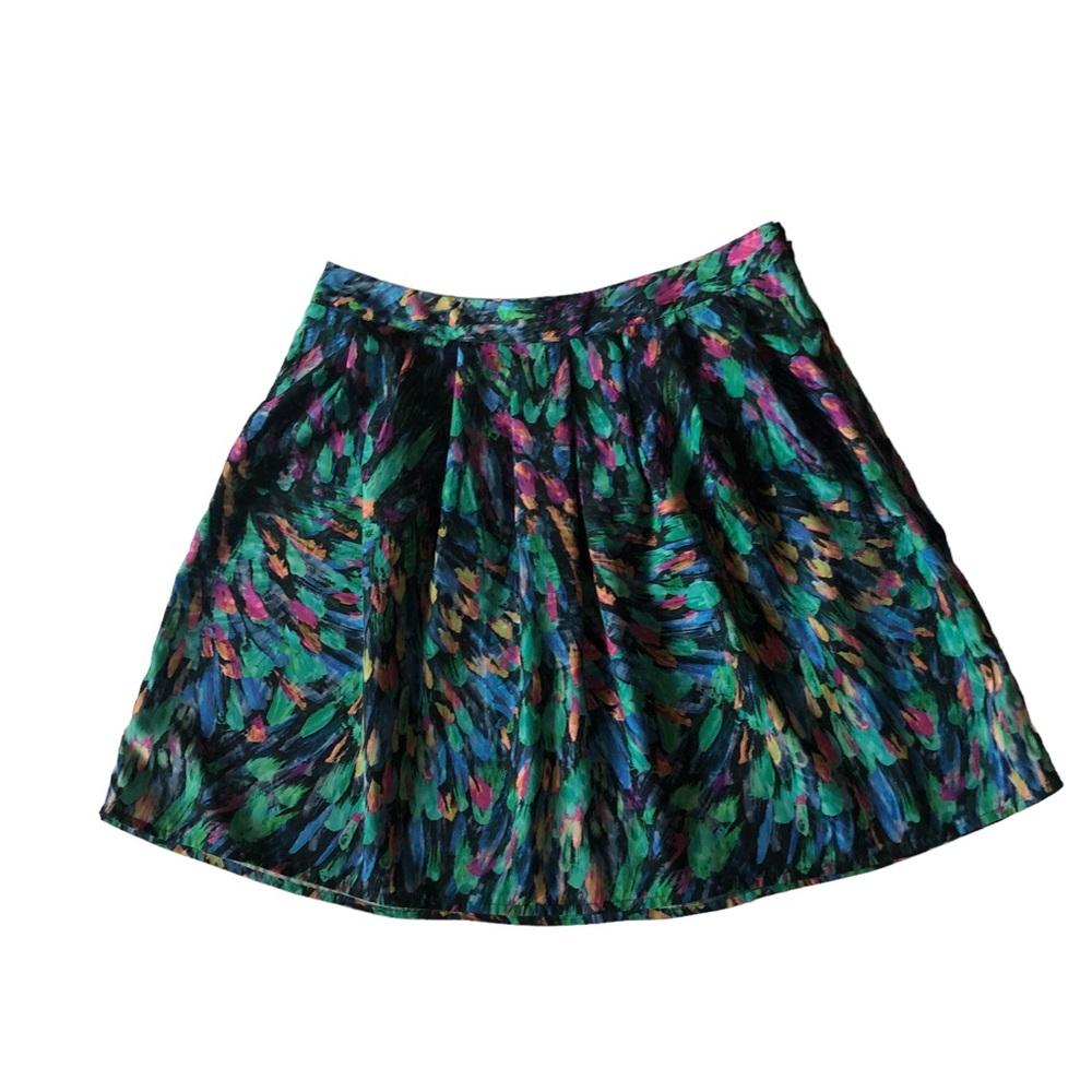 Hinge Watercolor Print Loose Pleat Lightweight Full Mini Skirt